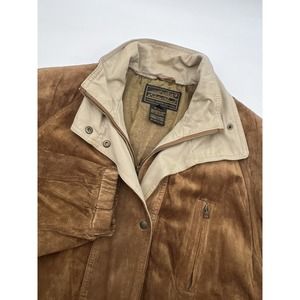 Vtg Eddie Bauer Brown Suede Leather Parka Coat Rain Jacket‎ Women Size XL